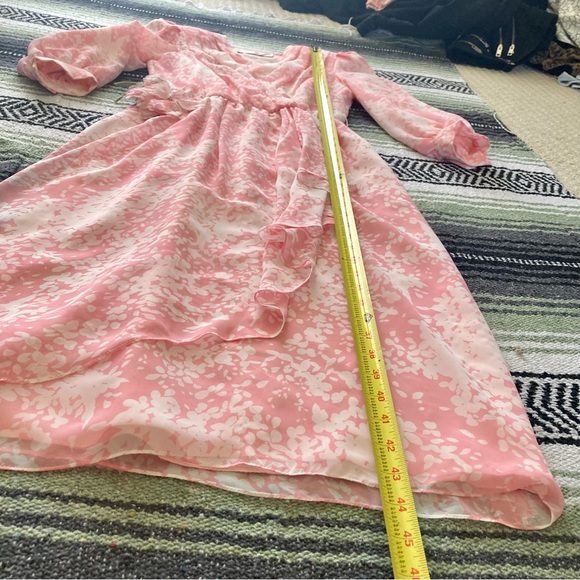 Vintage 80s pastel pink Barbiecore ruffly puff sleeve midi dress - Picture 8 of 12